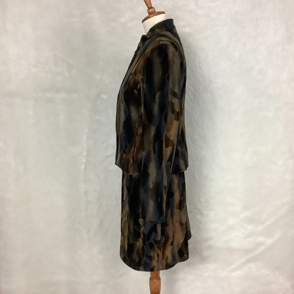 Vintage 80s 90s Votre Nom Black Brown Animal Print Faux Fur Skirt & Jacket S - Picture 3 of 8